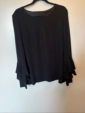 Women's Black Long Sleeve Top with Tiered Ruffle Sleeves
